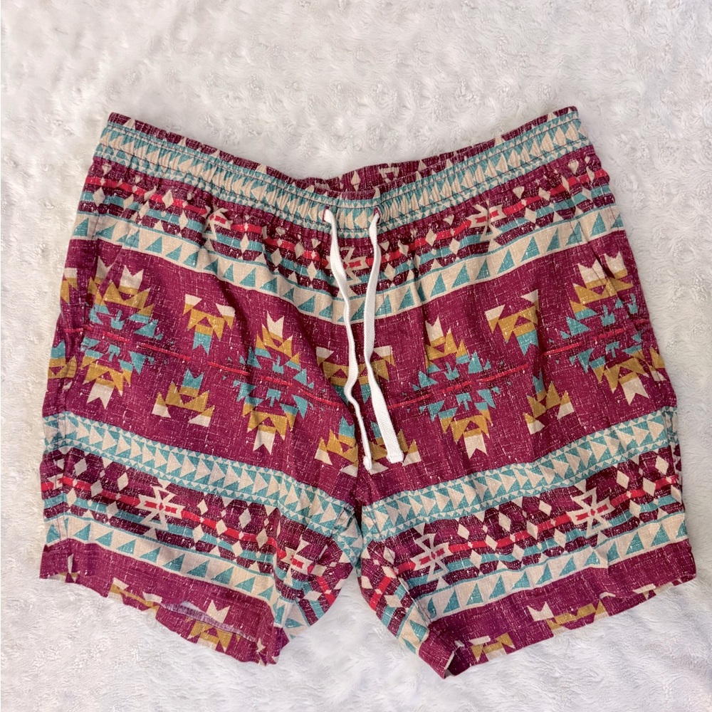 SUN + STONE Men’s Aztec Linen Drawstring Shorts